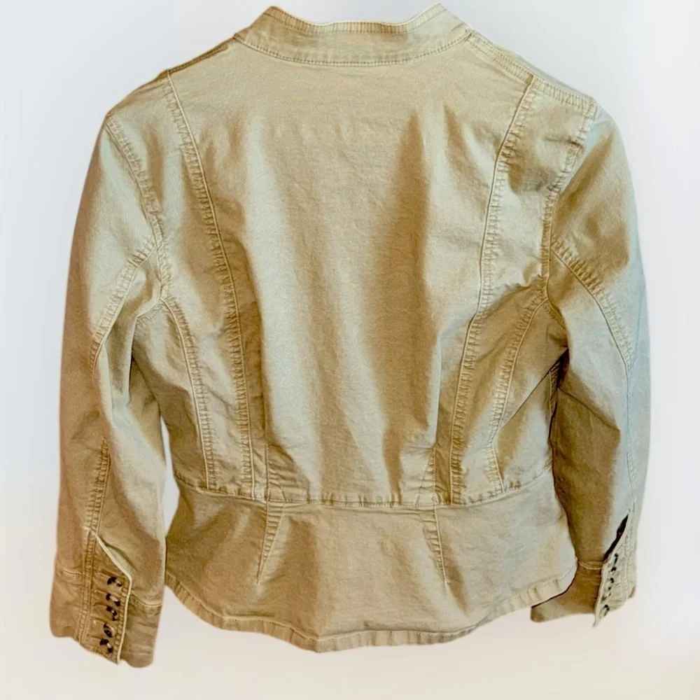 CAbi Fitted Military Jacket Button Closure Khaki Cotton Spandex size small - Picture 3 of 12